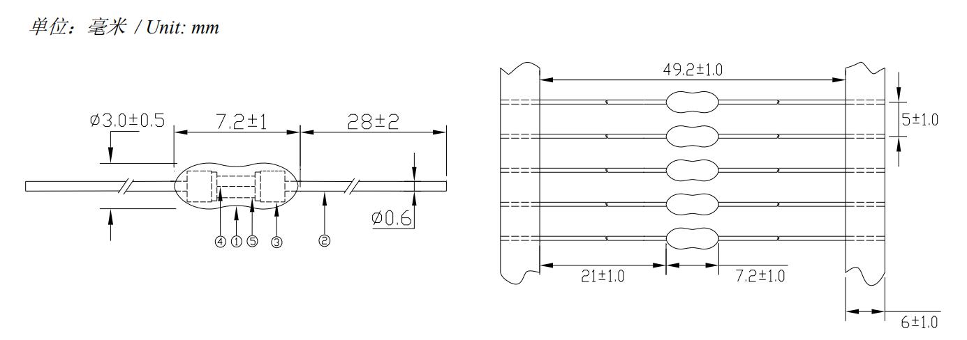 JFP-F電阻式保險絲尺寸圖