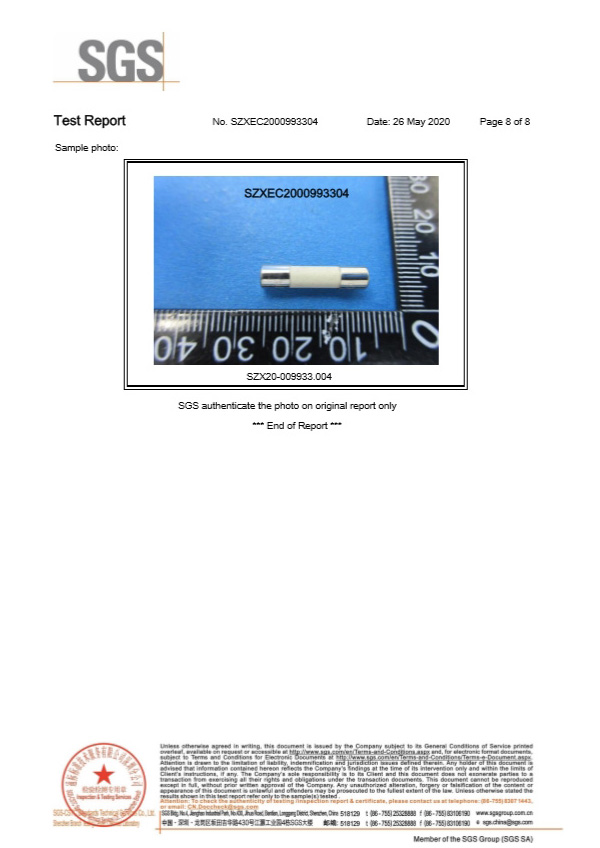 陶瓷管保險絲SGS認證8