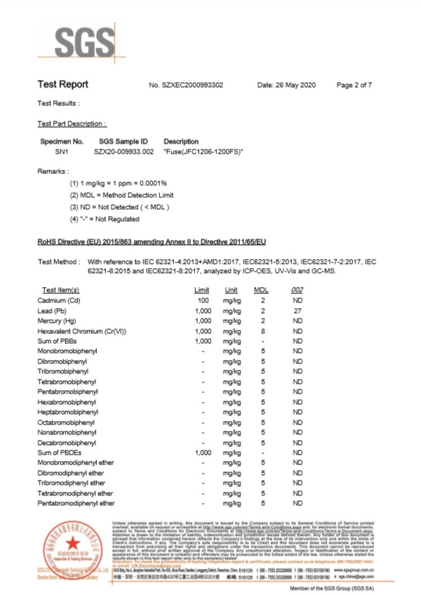 一次性保險絲SGS認證報告2